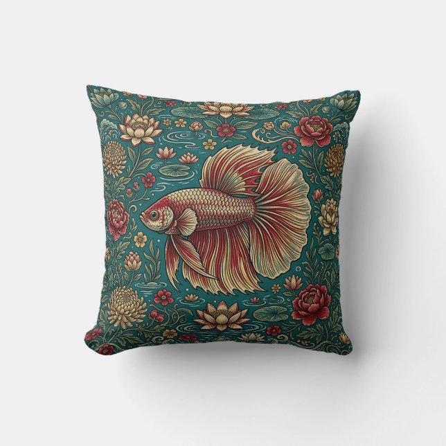Capa de Almofada Jardim com Peixe Betta (Frente)