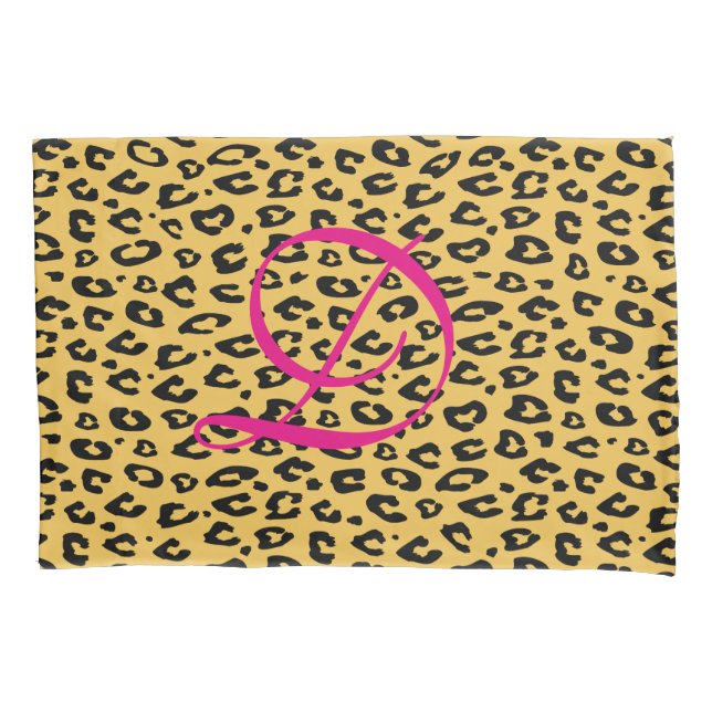 Capa de almofada monograma com estampa de leopardo (Frente)