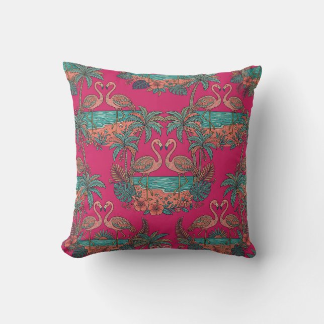 Capa de Almofada Tropical Flamingo Rosa (Frente)