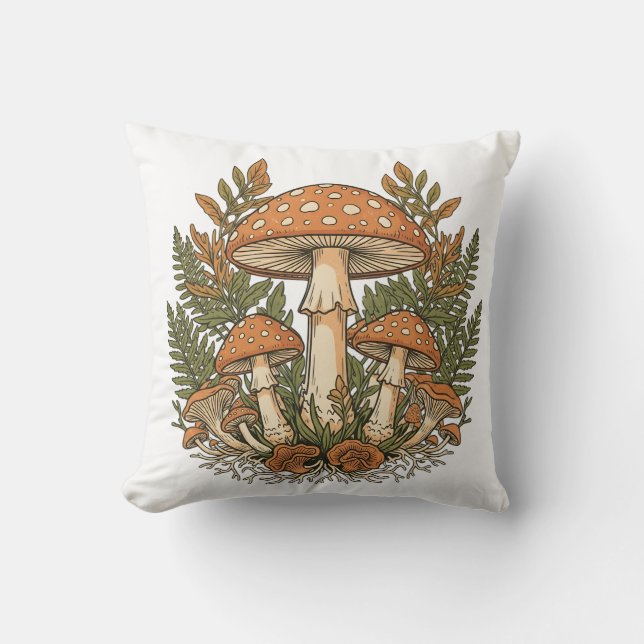 Capa de Almofada Vintage Mushroom, Botânica Para (Frente)