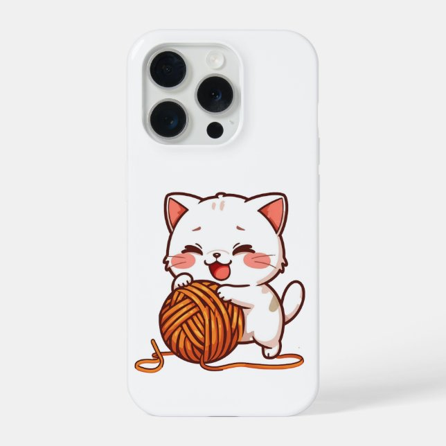 Capa de Celular Gato Branco Fofo Brincando com Bol (Verso)