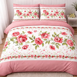Capa de edredão floral rosa romântica elegante