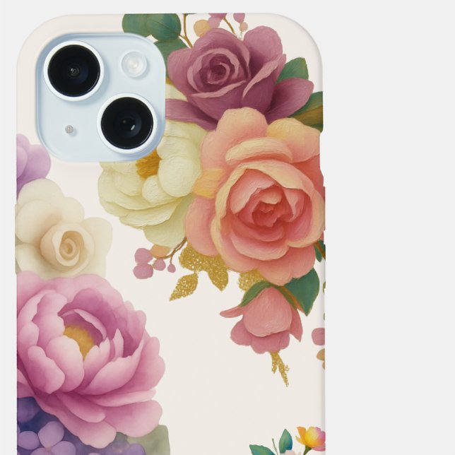Capa de iPhone15 Floral Aquarela Marfim (Criador carregado)