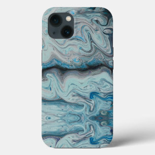 Capa de iPhone 13 em mármore abstrato azul.