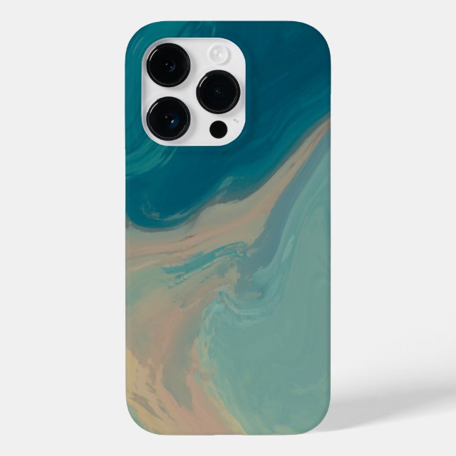 Capa de iPhone 14 Pro em mármore abstrato oceano. (Verso)
