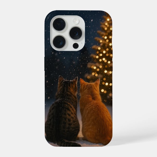 Capa de iPhone 15 Pro Casal de Gatos de Natal (Verso)