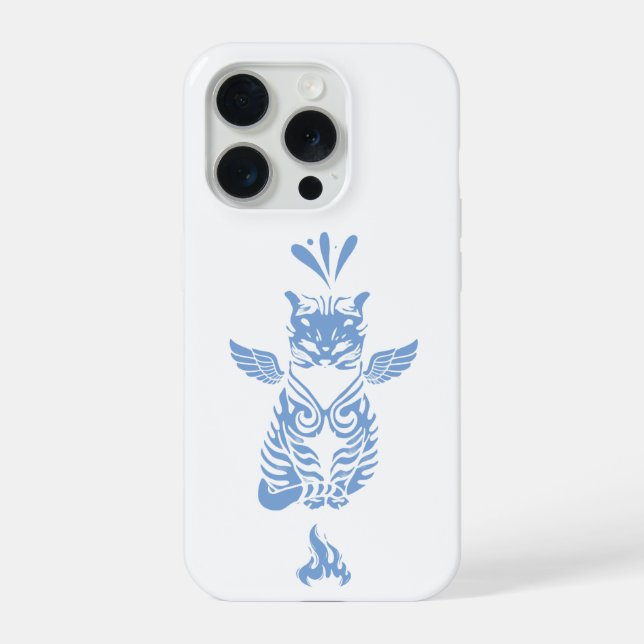 Capa de iPhone 15 Pro com Arte de Gato Tribal (Verso)