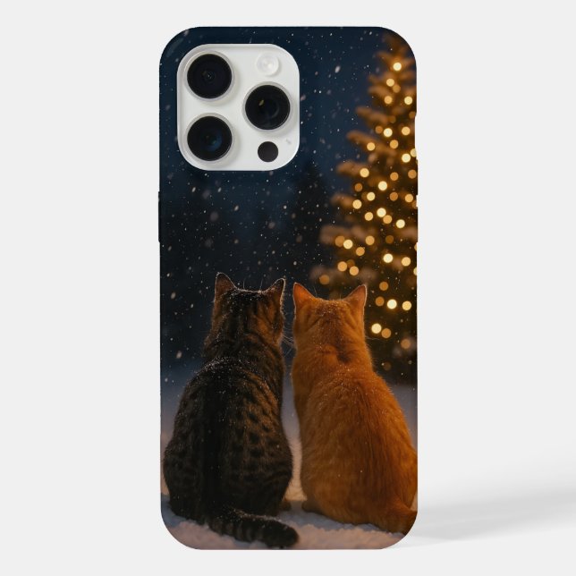 Capa de iPhone 15 Pro Max Casal de Gatos de Natal (Verso)