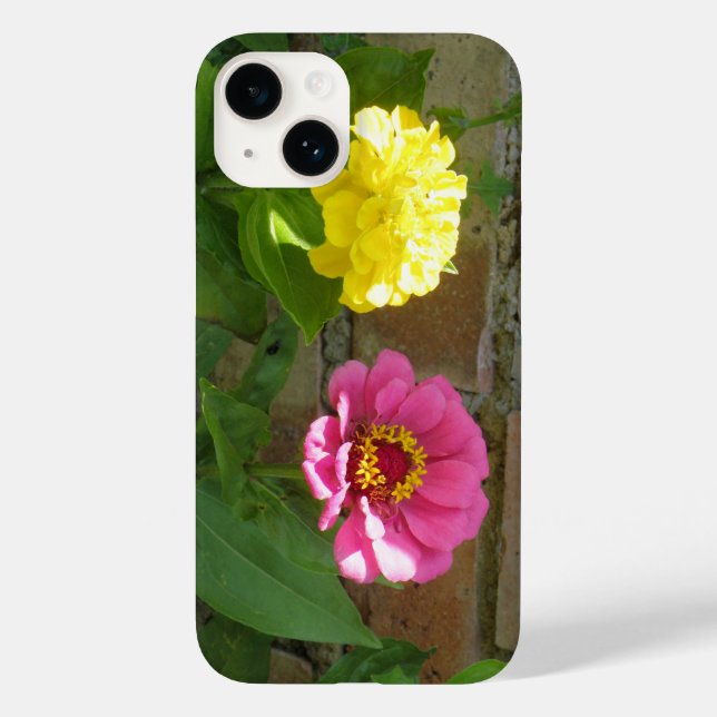 Capa de iphone 4 de Zinnias cor-de-rosa e amarelo (Verso)