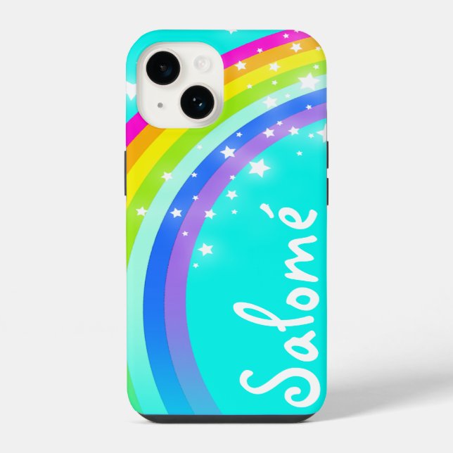 Capa de iPhone aqua arco-íris personalizada (Verso)