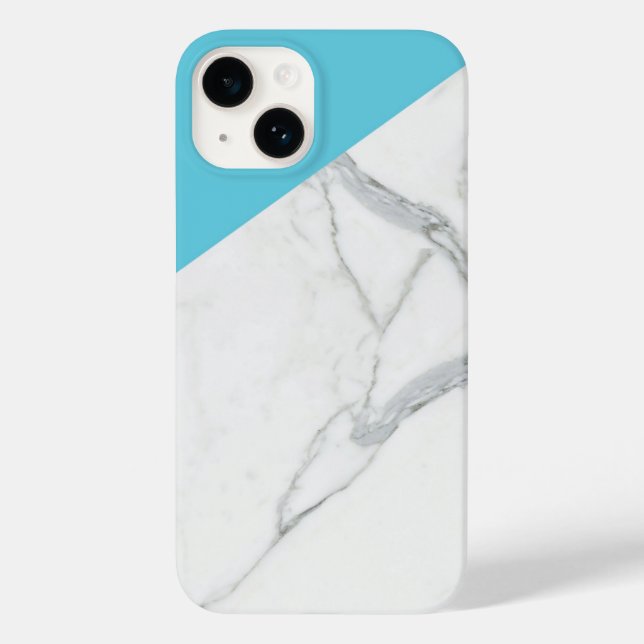Capa de iPhone Azul Seafoam de Mármore 14 13 (Verso)
