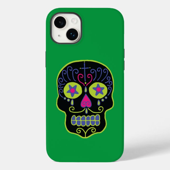 Capa de iPhone Case-Mate Caveira de Açúcar Preto (Verso)