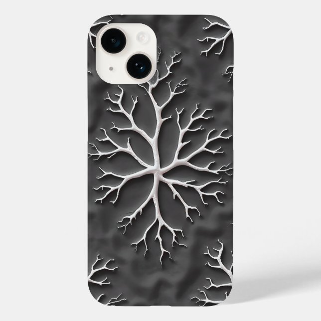 Capa de iPhone cinza escuro com ramos brancos orgâ (Verso)
