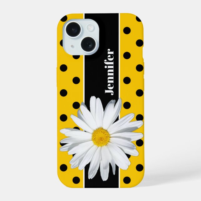 Capa de iPhone com Bolinhas Pretas e Amarelas, Flo (Verso)