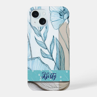 Capa de iPhone com colagem floral azul, azul turqu