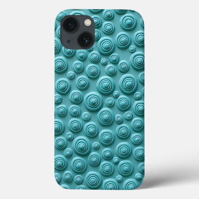 Capa de iPhone com Padrão Espiral Turquesa - Visua (Verso)