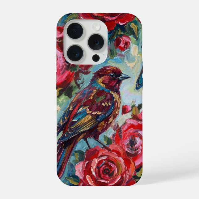 Capa de iPhone com Padrão Floral de Rosas Vermelha (Verso)