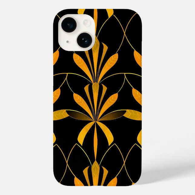 Capa de iPhone com Padrão Floral Preto Dourado Ret (Verso)