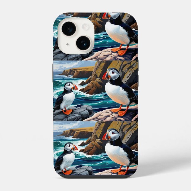 Capa de iPhone com Papagaios-do-mar Islandeses (Verso)
