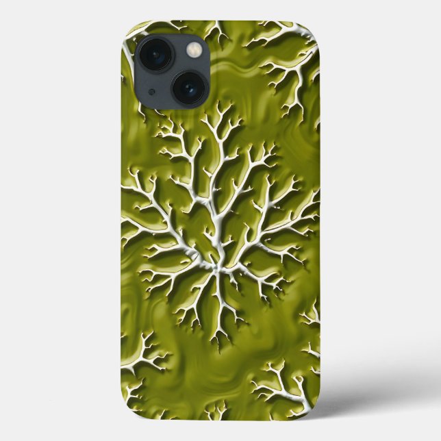 Capa de iPhone com ramificação em relevo em oliva (Verso)