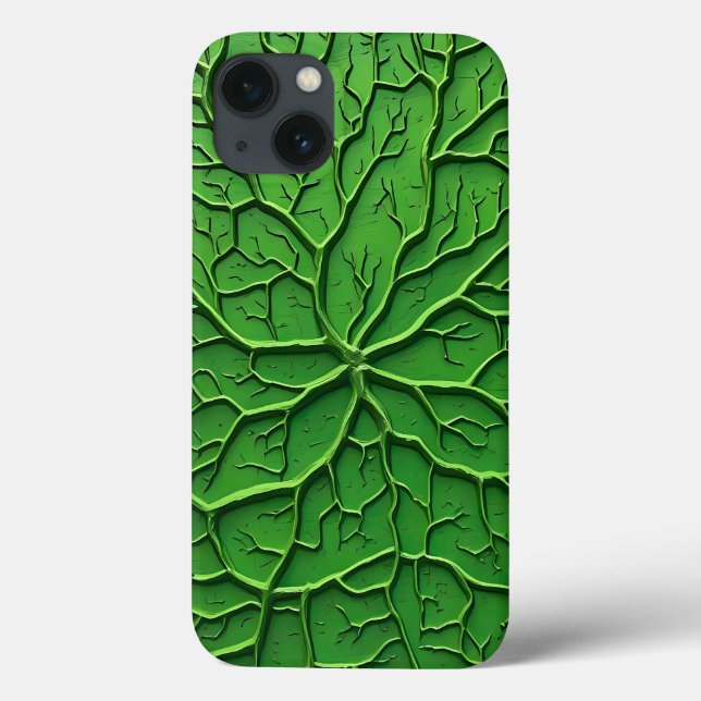 Capa de iPhone com Textura de Árvore Relevo Verde (Verso)