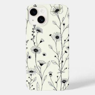 Capa de iPhone Creme com Arte Floral em Linha Pret