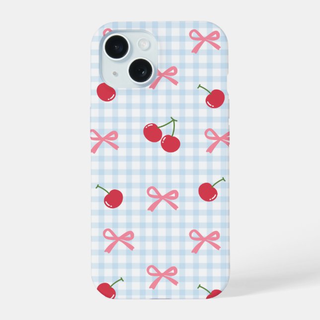 Capa de iPhone Cute Gingham Cherry com Laço Coquet (Verso)