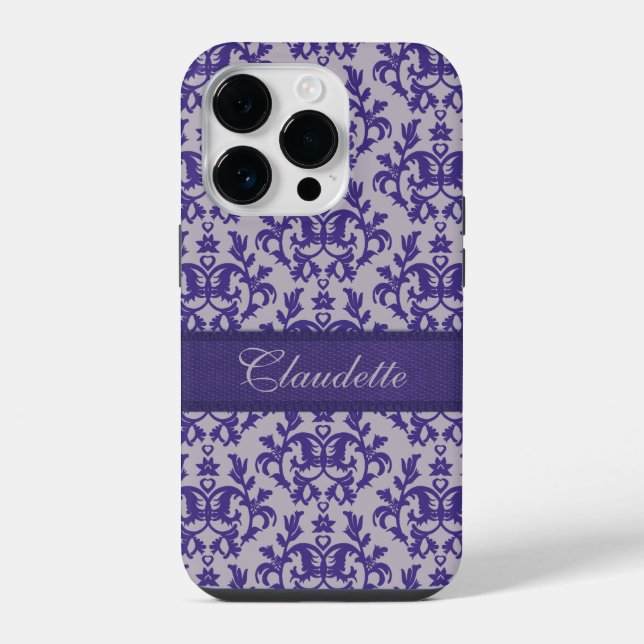 Capa de iphone damasco botânico roxo cinza (Verso)