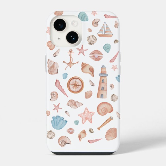 Capa de iPhone em aquarela Boho Costal Conchas (Verso)