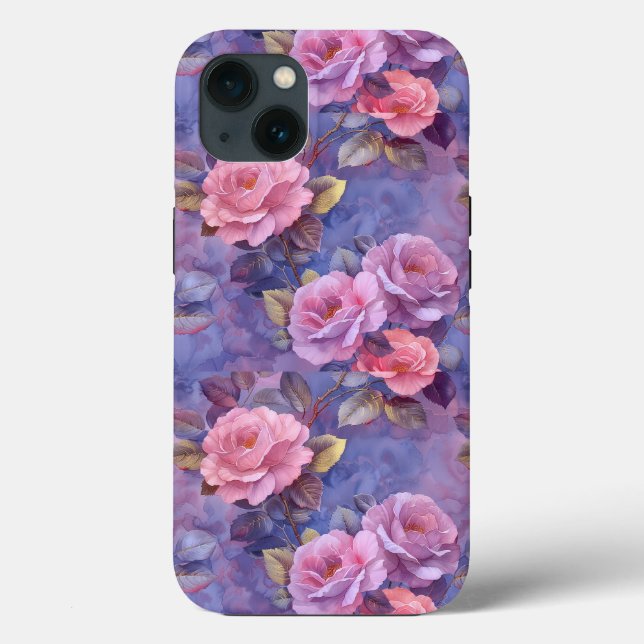 Capa de iPhone floral com rosas cor-de-rosa (Verso)
