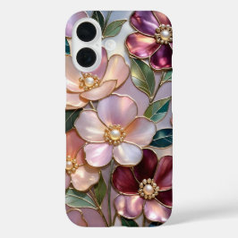 Capa de iPhone Floral Elegante Vidro Pintado Rosa 