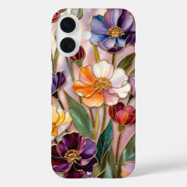 Capa de iPhone Floral Roxo Laranja Vidro Pintado