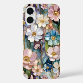 Capa de iPhone Floral Vidro Pintado Azul Rosa Past
