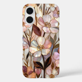 Capa de iPhone Floral Vidro Pintado Dourado Pastel