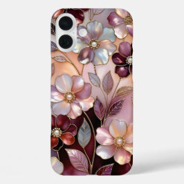 Capa de iPhone Floral Vidro Pintado Rosa Borgonha 