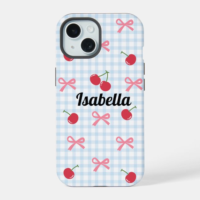 Capa de iPhone Gingham Coquette Bow Cherry (Verso)