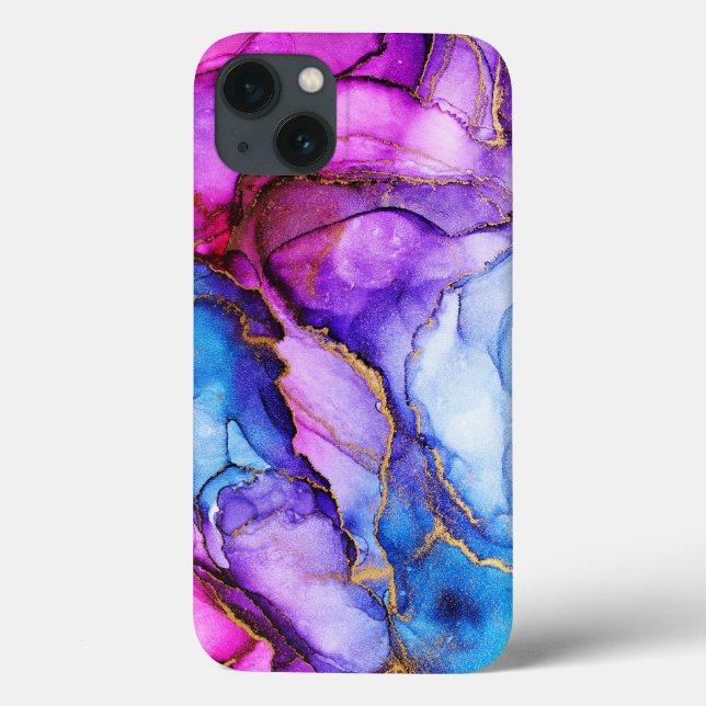 Capa de iPhone / iPad roxo azul glitter aquarela (Verso)