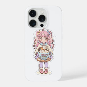 Capa de iPhone Kawaii Neko Cafe Anime Girl Chibi