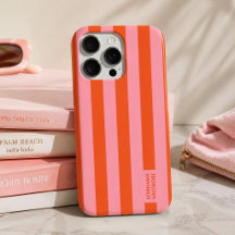 Capa de iPhone | Listra Ousada Preppy Rosa Coral
