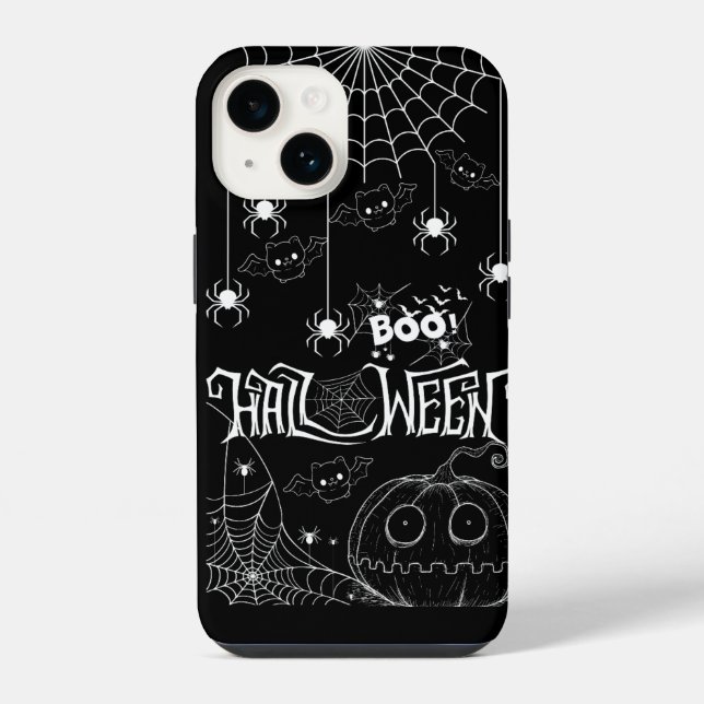 Capa de iPhone Morcegos Fofos e Abóboras Assustado (Verso)