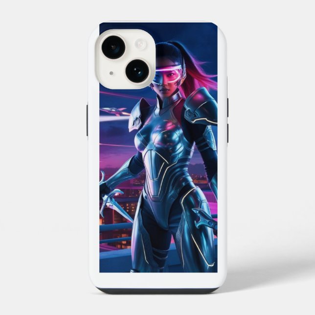 Capa de iPhone Neon Cyber Warrior – Ficção Científ (Verso)