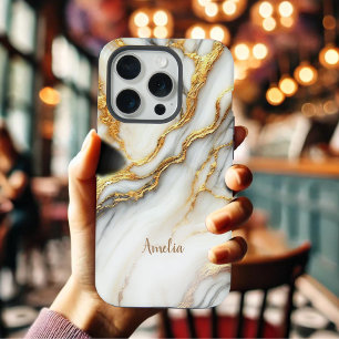 Capa de iPhone Personalizada de Mármore Dourado Lu