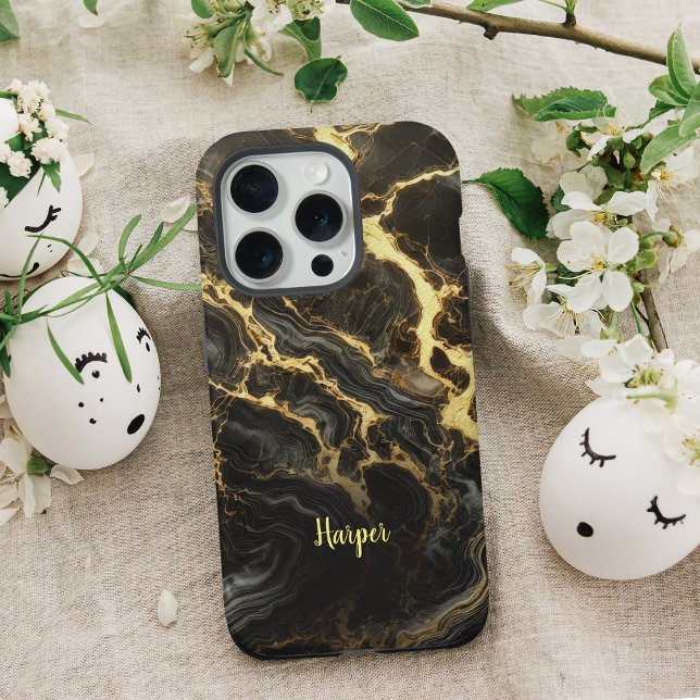 Capa de iPhone Personalizada Mármore Dourado Preto (Criador carregado)