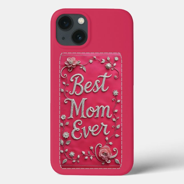 Capa de iPhone Pink Floral Best Mom Ever (Verso)