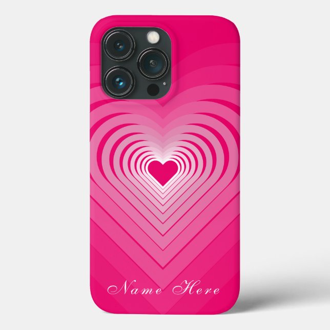 Capa de iPhone Rosa com Corações e Nome Personaliz (Verso)