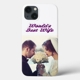 Capa de iPhone roxa com foto da esposa