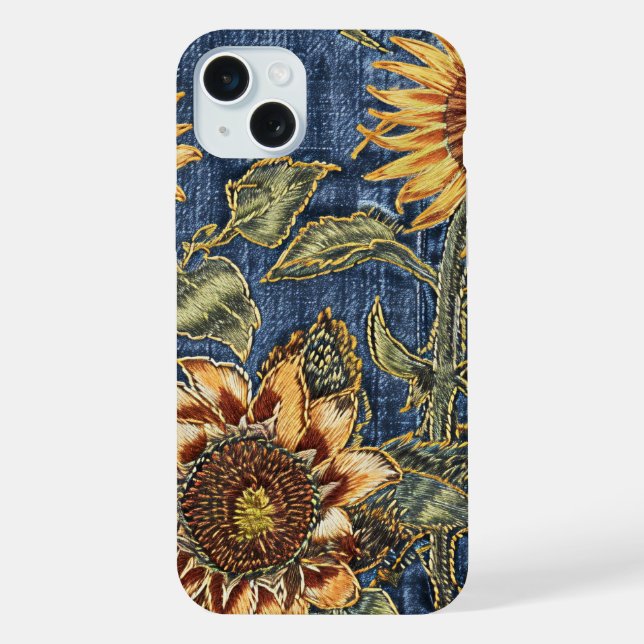 Capa de iPhone Rustic Modern com Girassol e Denim (Verso)