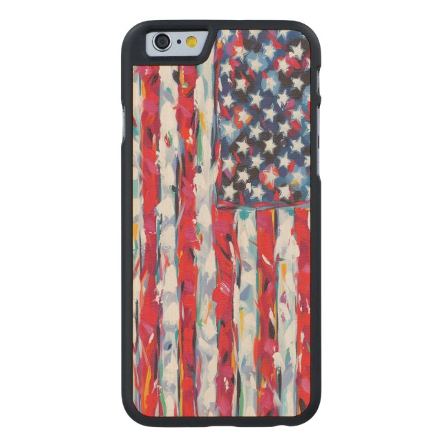 Capa De Madeira Para iPhone, Carved Bandeira Americana (Verso)