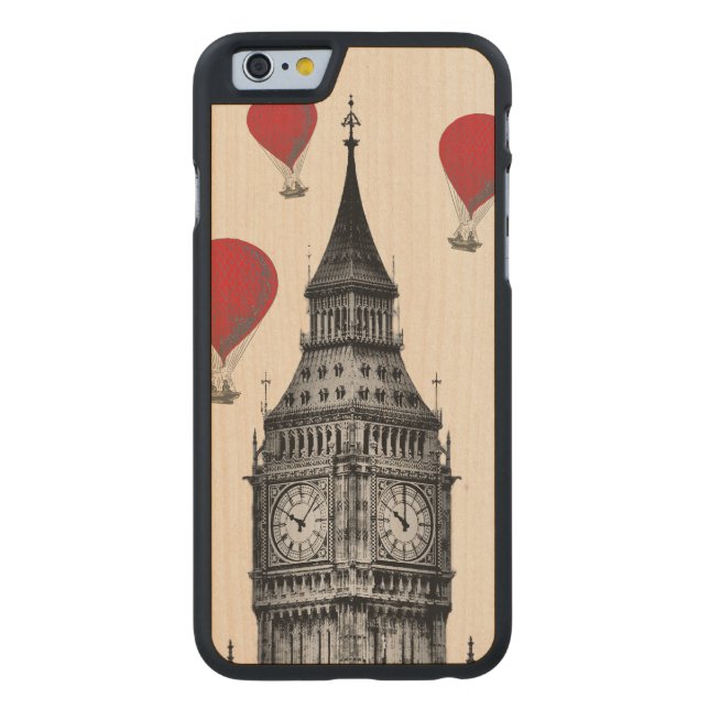 Capa De Madeira Para iPhone, Carved Big Ben e Red Hot Air Balloons 2 (Verso)