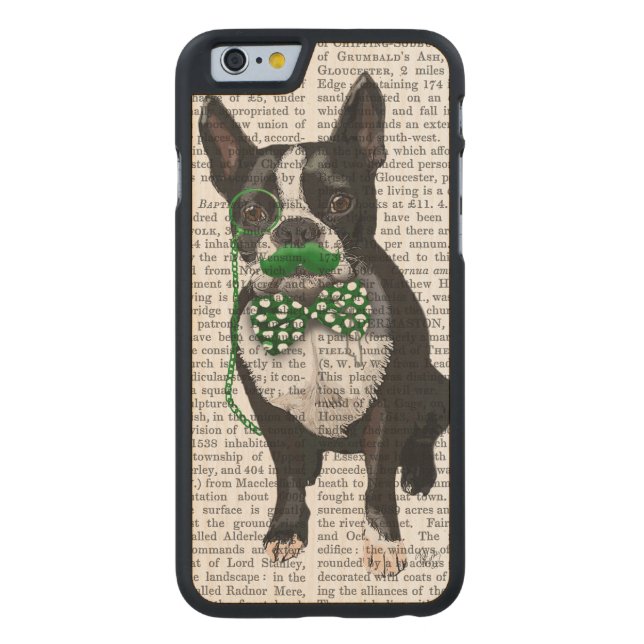 Capa De Madeira Para iPhone, Carved Boston Terrier Com bigode verde e safado (Verso)